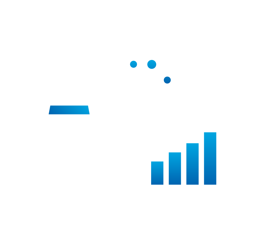 Military jeep connected to network icon and bar graph showing exponential growth