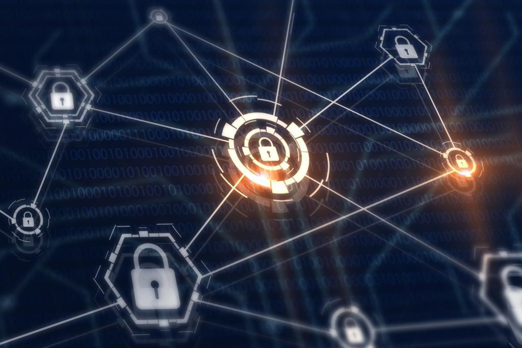 Padlocks securing a network grid