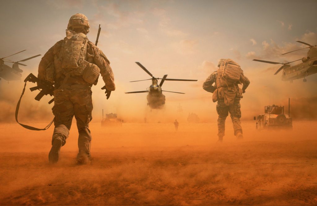 Soldiers Helos In Desert