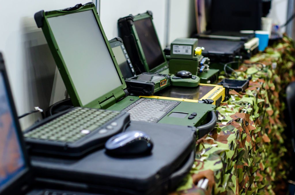 Laptops In military command center on a table