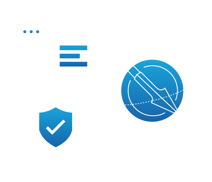 A web browser connected to a shield with a checkmark and a spear logo