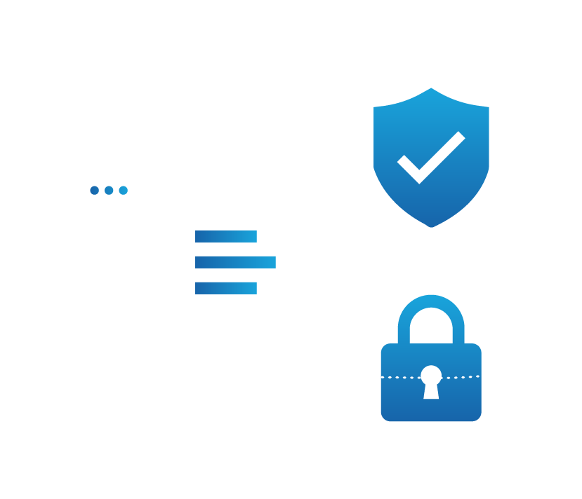 Web browser connected to a padlock and a shield with a checkmark