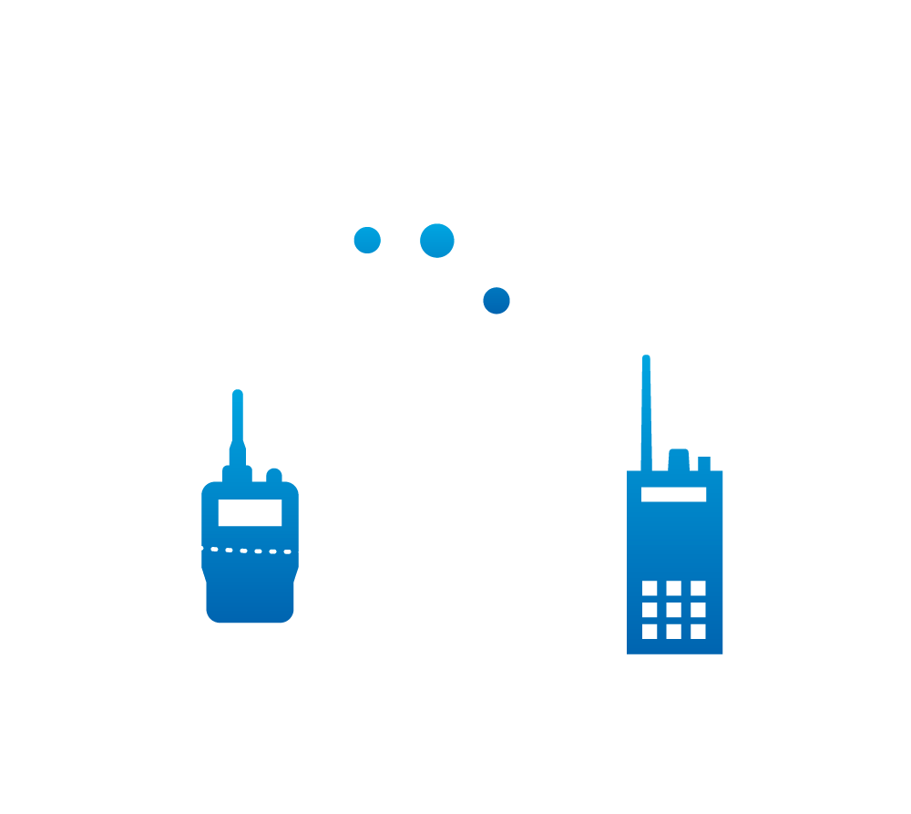 Network icon connected to two handheld radios