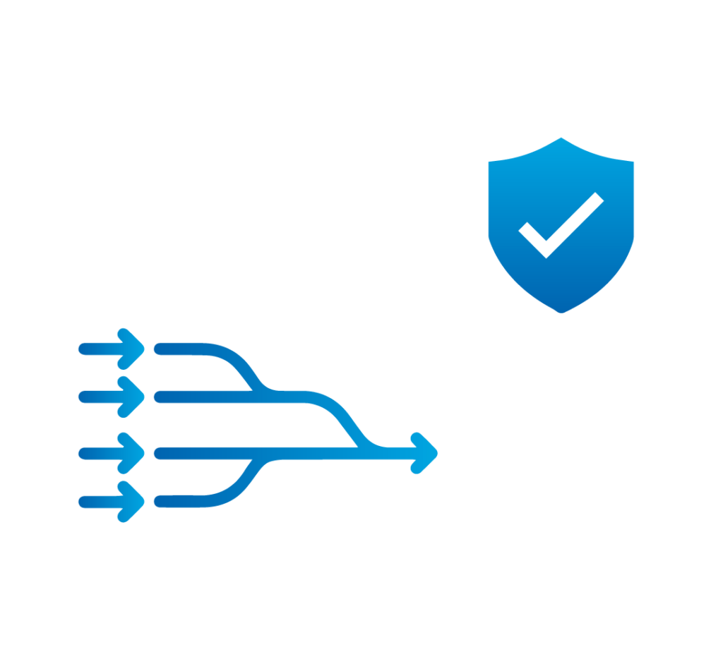 Simplification diagram and shield with checkmark