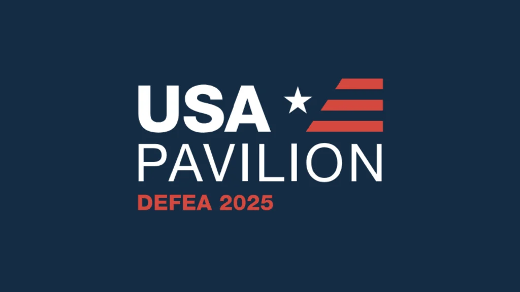 USA Pavilion DEFEA 2025 logo on blue background