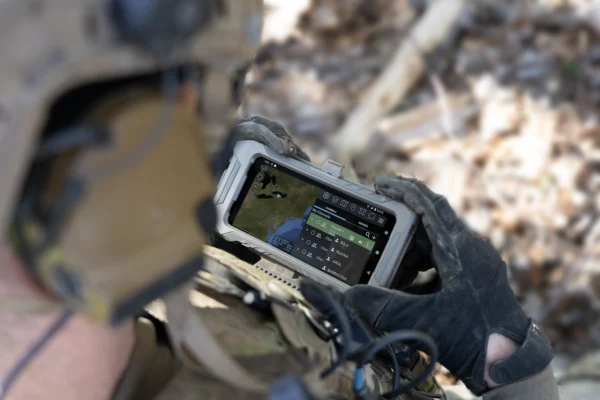 Soldier using ATAK In Field